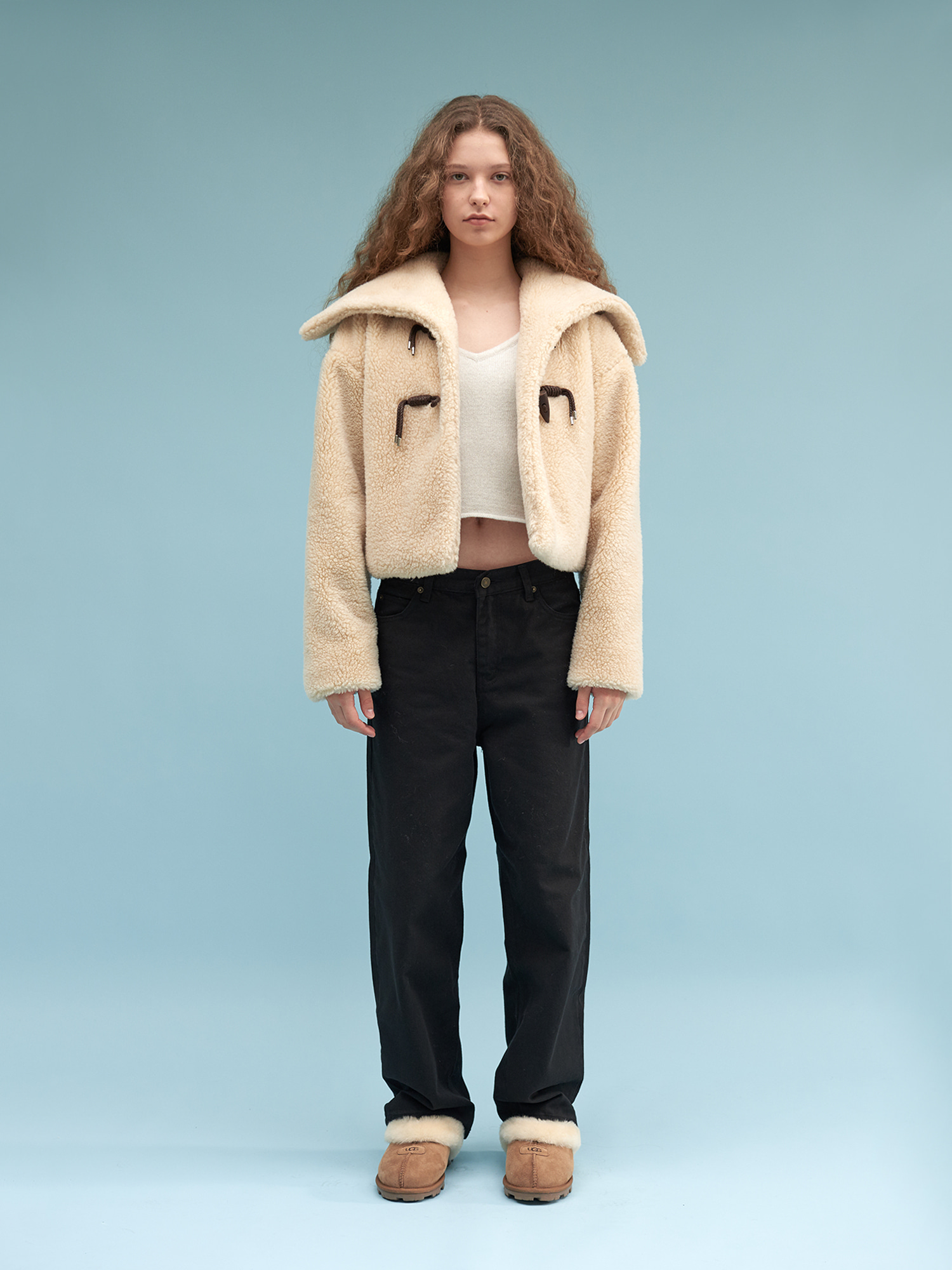 wool shearling short jacket (beige)