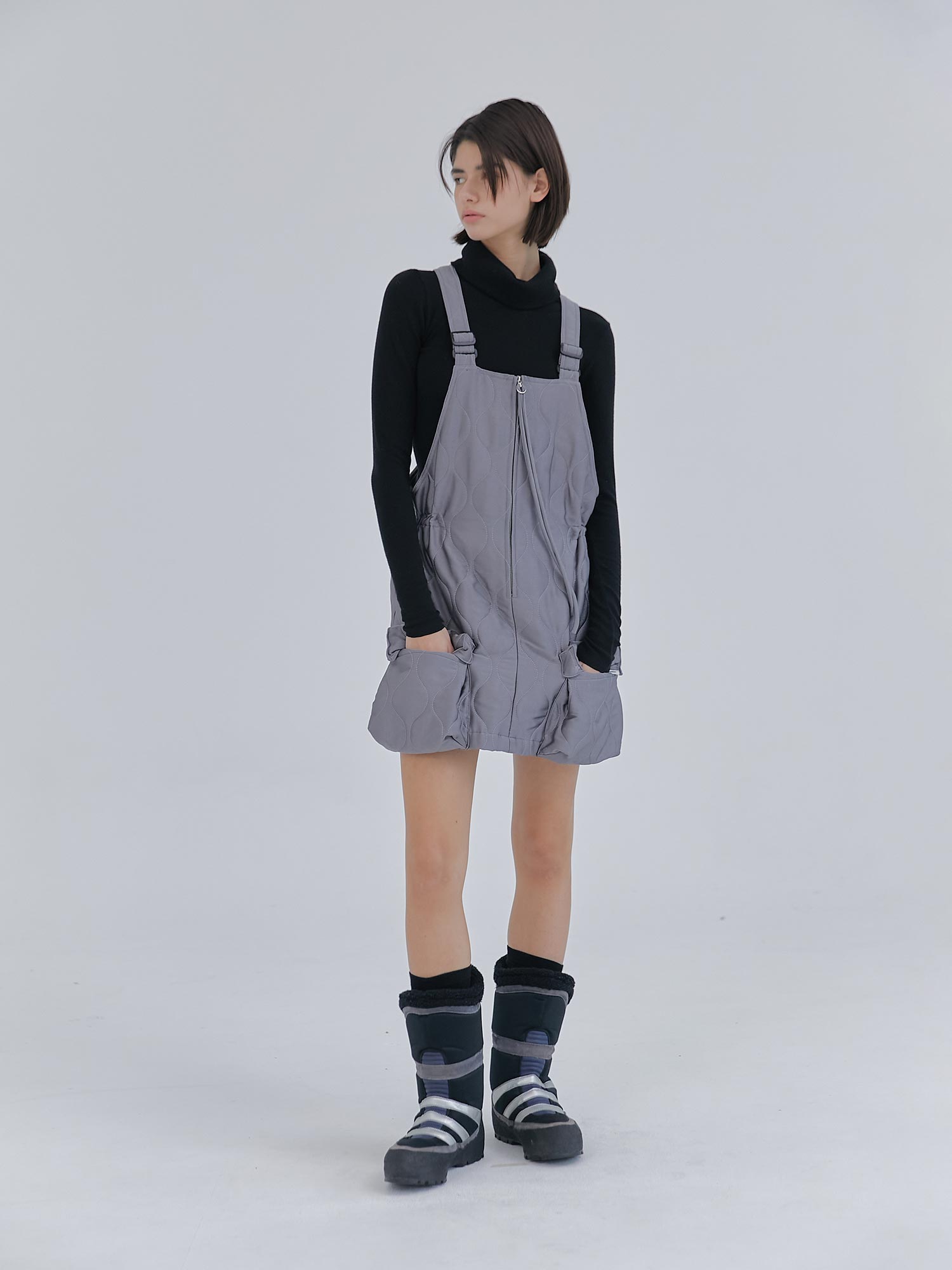 quilted cargo string overall (charcoal)