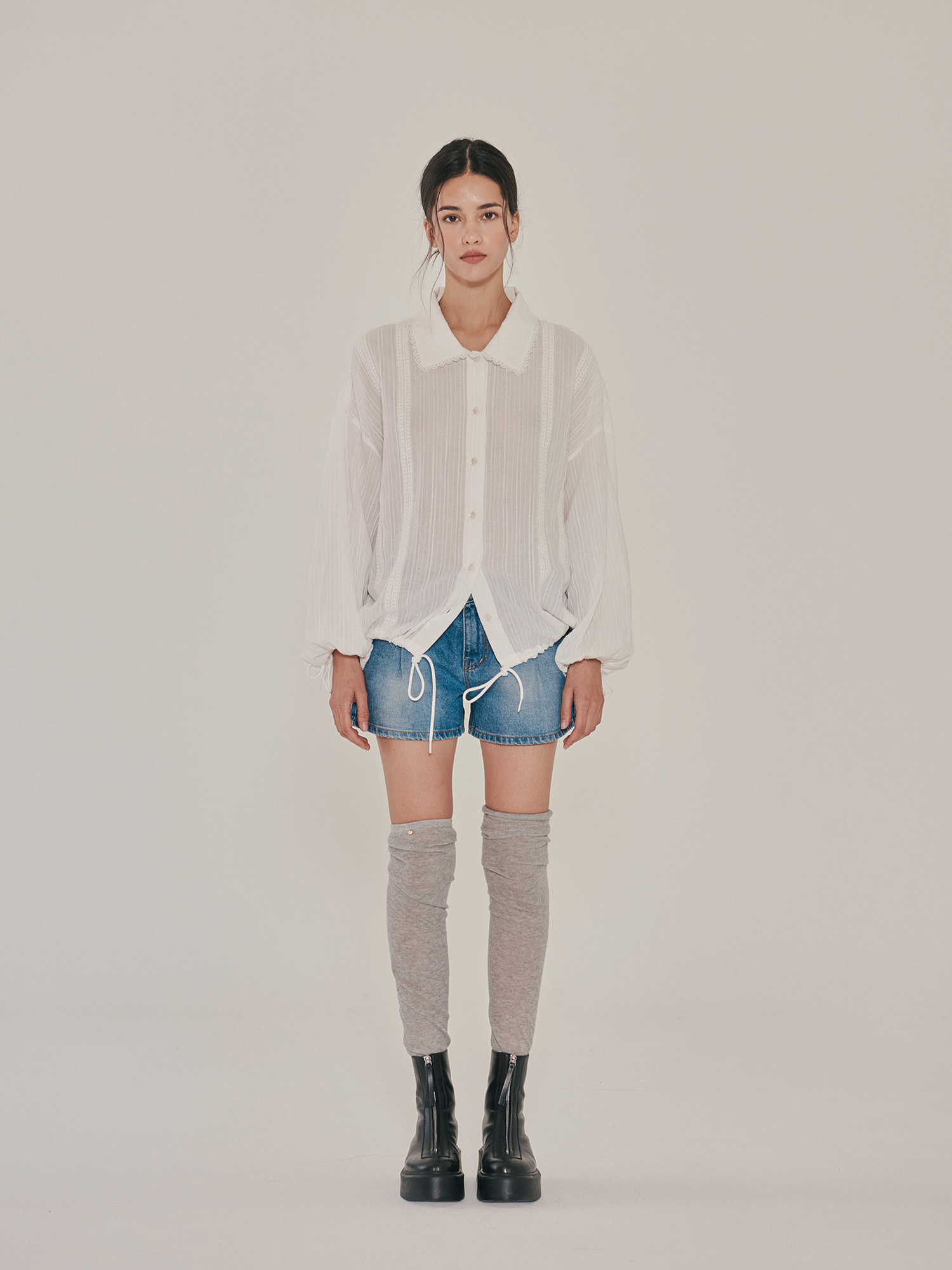 lace collar string blouse (white)