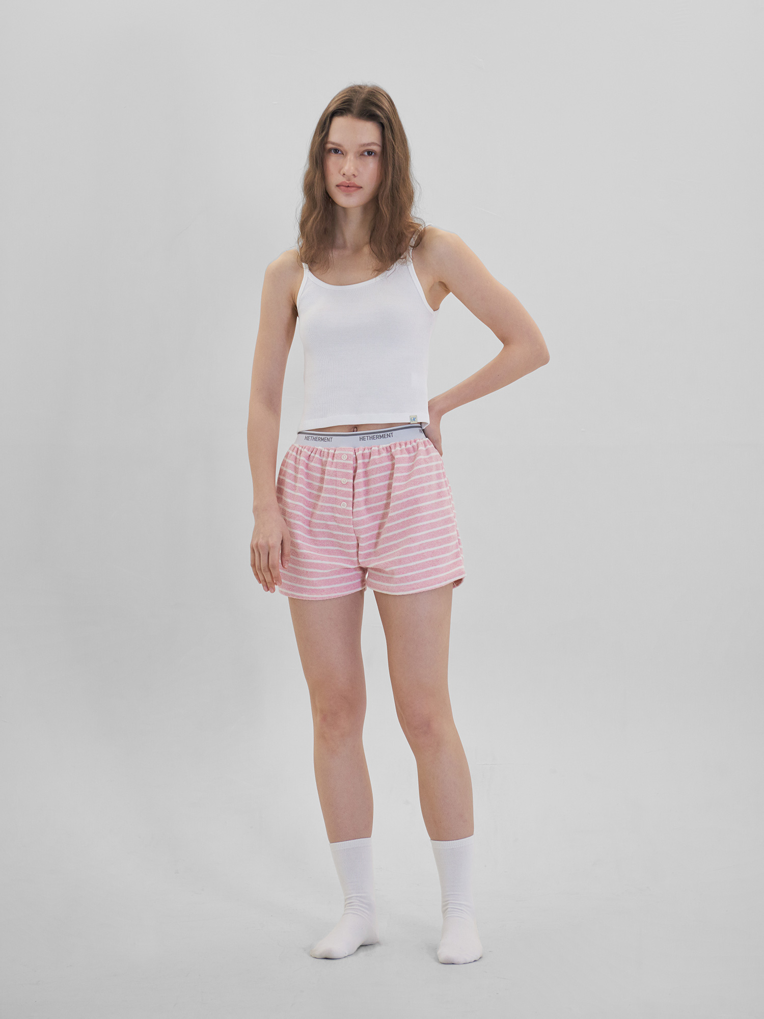 terry banding shorts (pink stripe)