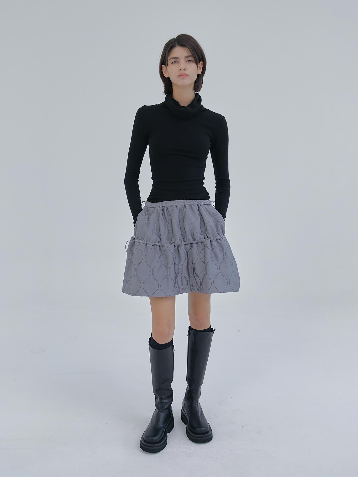 quilted satin skirts (charcoal)