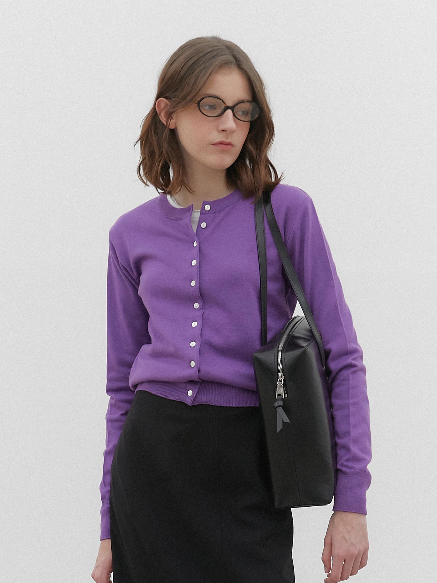 moss button cardigan (purple)