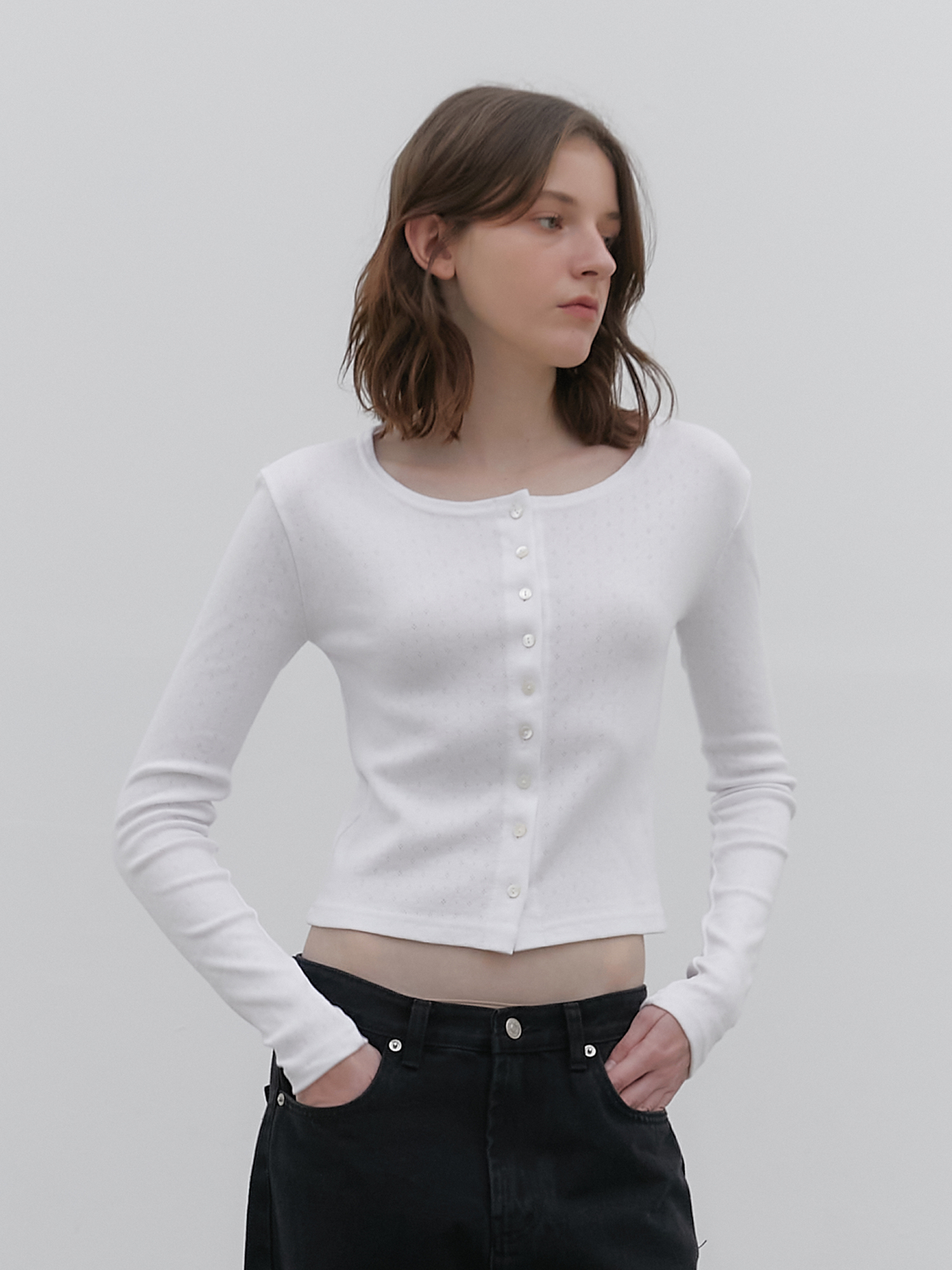 serena button cardigan (white)
